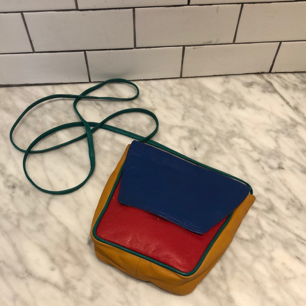 90s leather color-block cross body bag